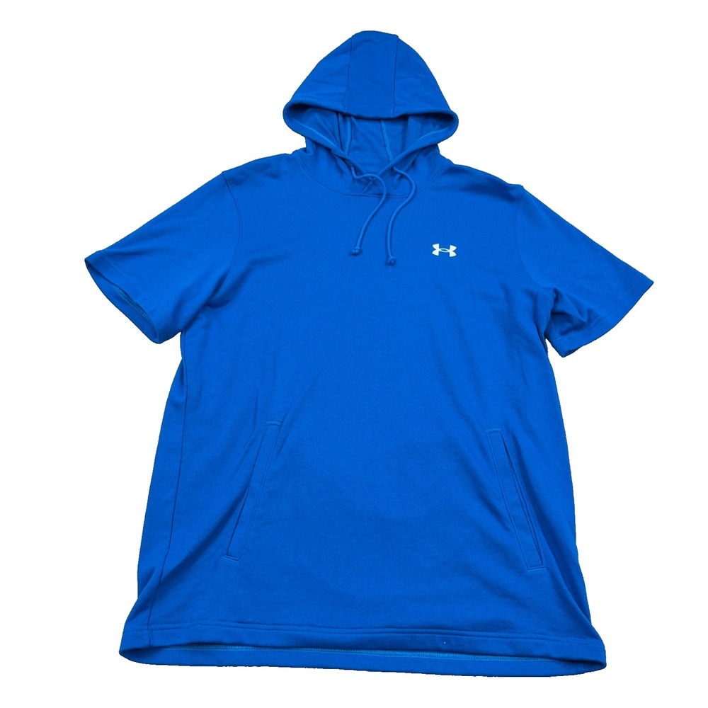 Under Armour Hoodie Men XL Royal Blue Sweatshirt Short Sleeve Terry Cloth Gym